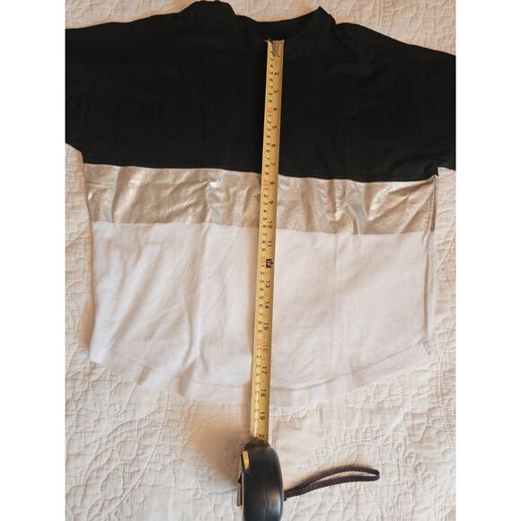 Balera Girls Dance Long Sleeve Shirt Black & White Split Tee With Silver Accent - Picture 6 of 9